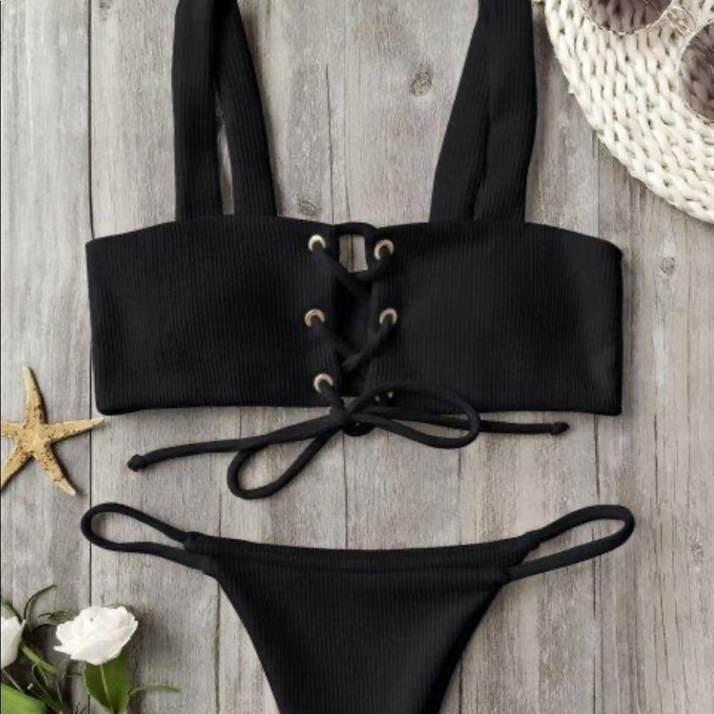 Lace up royal blue bikini